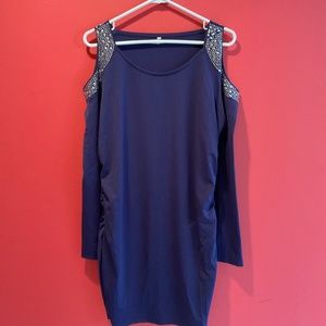 Cold Shoulder Royal Blue Long Sleeve Rhinestones Top
